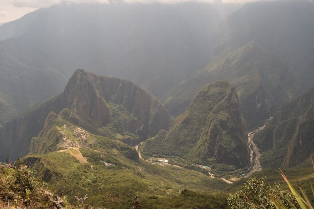 Machu Picchu Mountain view to River and citadel