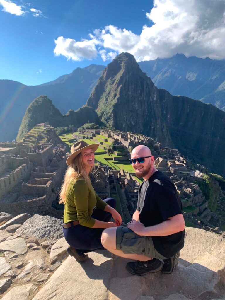 Tourists at Machu Picchu Circuit 2A near the Temple area with mountain views
